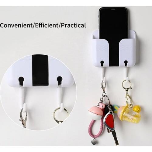 Hanging Holder Punch-free Multifunctional Reversed Charging Hole Wall Mounted Phone Storage Shelf for Home