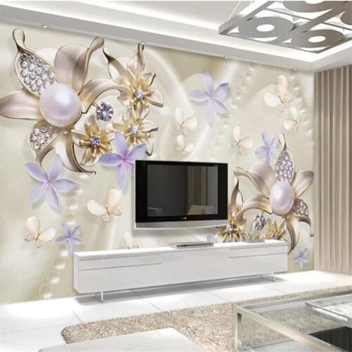 Custom wallpaper 3d mural pearl diamond flower butterfly romantic background wall papers home decor papel de parede 3d wallpaper