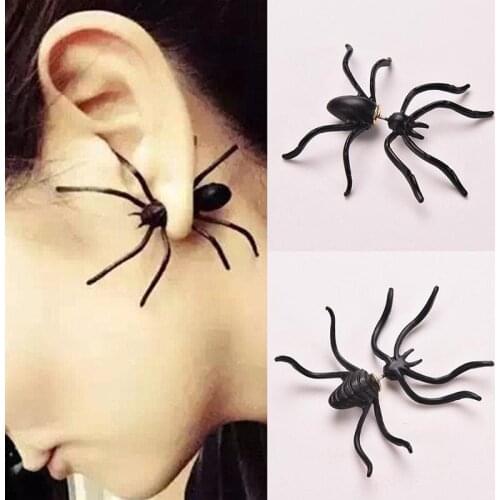 2Pcs Exquisite Piercing Charm Ear Studs Extraordinary Personality Trendy Spider Romance Black Earrings Jewelry