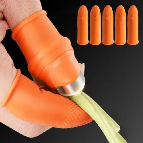 Silicone Thumb Knife with 5 Finger Protector Cover Gears Cutting Vegetable Harvesting Knife Pinching Plant Blade Scissors Gloves