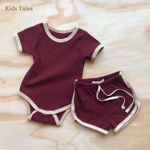 SR-389 2020 Baby Boy Girl Clothes Set cotton Short Sleeve Bodysuit 0-24M 2PCS 4 Colors Shorts Outfits Summer Set Kid