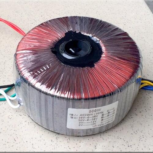 500W toroidal transformer, output two sets of three-wire 36V + two sets of 12V, secondary 10-wire output