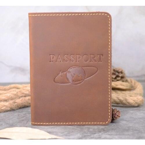 Vintage Genuine Leather Passport Holder Men Handmade Travel Wallet Passport Case Credit Card Tickets Holder Cover on Passports