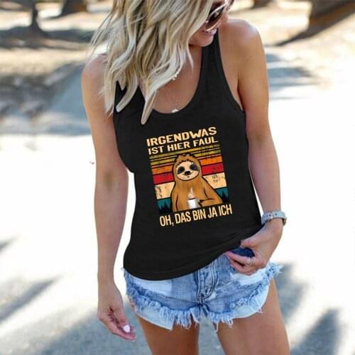 Funny Sloth Print Women Tank Tops Irgendwas Ist Hier Faul Oh Das Bin Ja Ich Sleeveless Summer Loose Tank Tops Ladies Cute Tops