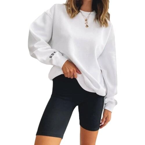 Womens Sweatshirts Simple Long Sleeve Crew Neck Casual Pullover Tops Letter Print Loose Street Fashion Tops Autumn Winter