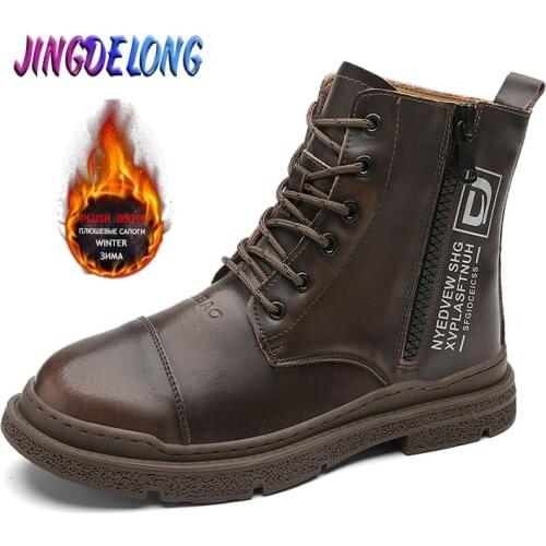 Winter Mens Boots Plush Warm Mens Snow Boots Genuine Leather Mens Waterproof Calf Boots Original Handmade Motorcycle Boots