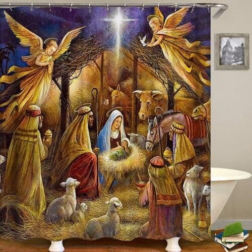 Gold Shower Curtain Jesus Bathroom Curtain Angel Bathtub Curtain Duschvorhang Gold Angel Curtain For The Bathroom Waterproof