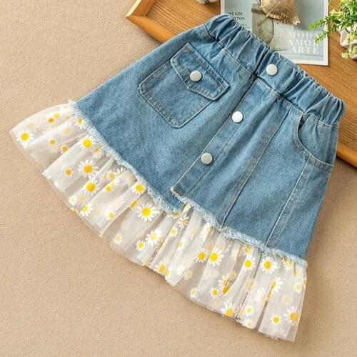 2021 New Fashion Girls Denim Skirt Kids Elastic Waist Patchwork Skirts For Girls 3-13 Years Children Clothing 3 4 5 6 8 10 12 13
