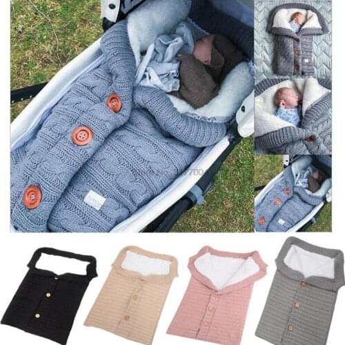 DHL 50pcs Newborn Baby Winter Warm Sleeping Bags Infant Button Knit Swaddle Wrap Swaddling Stroller Wrap Toddler Sleeping Bags