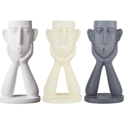 Abstract Human Face Resin Vase Sculpture Pen Holder Storage Box