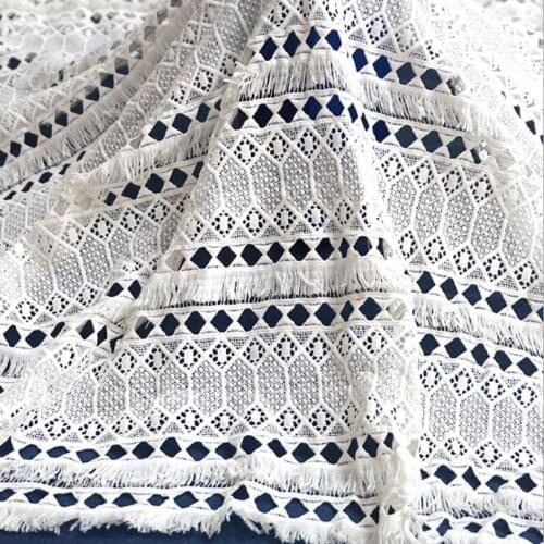 White Plaid Embroidered Hollow Lace Cloth Womens Summer Cotton Cloth Hollow Lace Fabric