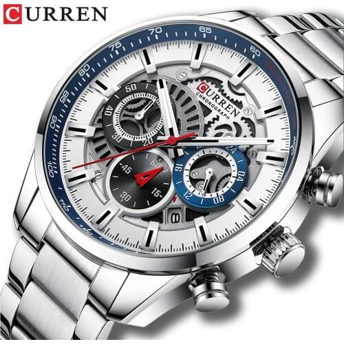 CURREN Men Quartz Wristwatches Casual Sports Stainless Steel Watches for Male Chronograph and Luminous hands Clock