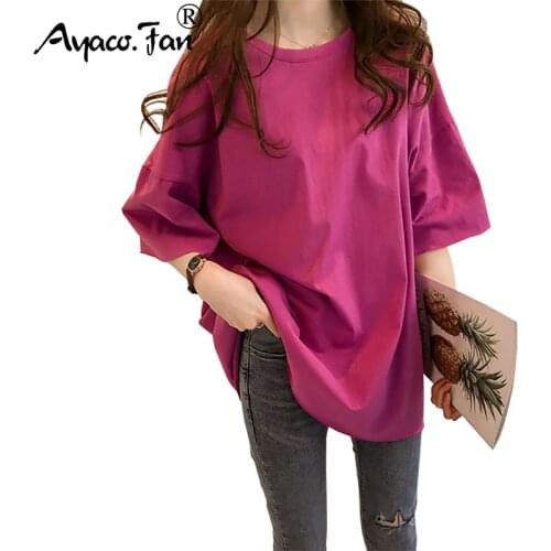 Candy Color Short Sleeve Loose T-Shirts Girls Summer 2019 New Cool O-Neck Boyfriend Student Women T-Shirt Lady Tops Plus Size