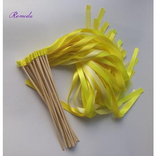 Hot Selling 50pcs/lot Yellow and Light Yellow Wedding Ribbon Wands Sticks Without Bell For Wedding Decoration