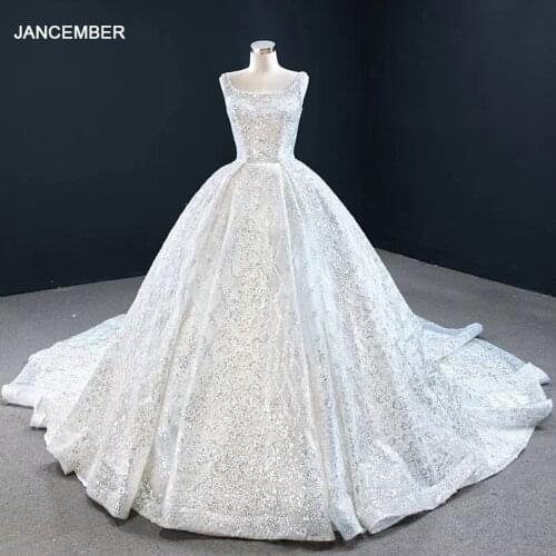 J67122 JANCEMBER Luxury Wedding Dress Ball Gown Tank Scoop Neck Lace Up Back Chapel Train Elegant Vestito Da Festa