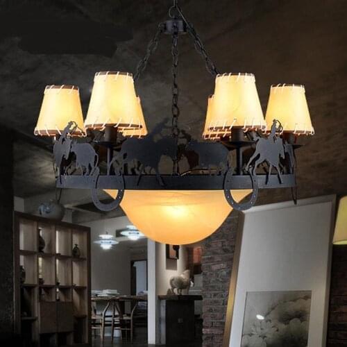 American country pendant lights garden retro creative restaurants lamp living room bedroom loft 6 heads iron+glass lamps ZA99614