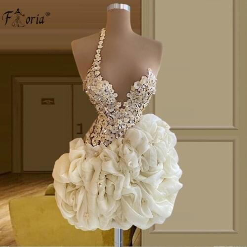 2021 Chic Cocktail Dresses Ruffle Skirt Beading Short Prom Dress 3D Applique Flower Ball Gown Robes De Cocktail Vestido de Novia