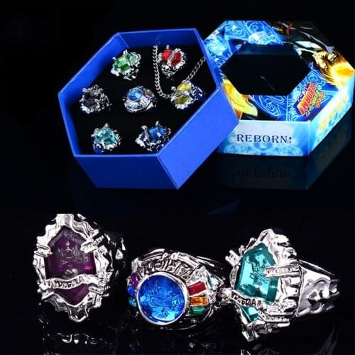 7pcs/set Anime Hitman Reborn Vongola family Varia XANXUS/Squalo/Marmo/Belphegor 7 keepers Jewelry Ring for Cosplay Accessories