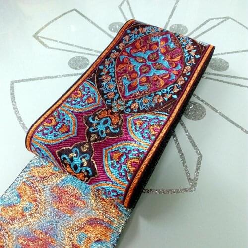 10cm 100mm 4'' Beautiful Quality Filigre Gold Wine Turquoise Folk Ethnic Webbing Curtain Laciness National Jacquard Woven Ribbon