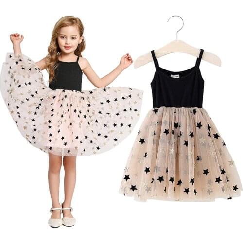 LUCKKIDS 12M-6Y Toddler Summer Cotton Clothing Tutu Dresses Star Dress for Baby Girls Children Sequined Party Ballet Dance