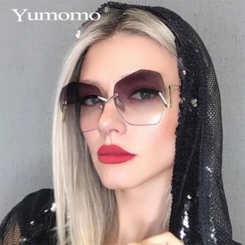 Fashion Polygon Frameless Oversized Sunglasses Brand Designer Ms. Metal Big Shadow Brown Gradient Sunglasses UV400O culos