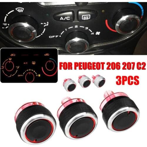 Hot Sale 80% 3Pcs Aluminum Alloy A/C Heater Switch Knob Buttons Set for Peugeot 206 207 C2
