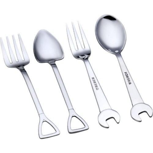 Stainless Steel Coffee Tea Spoon Shovel/Wrench Shaped Dessert Forks Ice Cream Sugar Teaspoon Kids Interesting Toys Bar Home