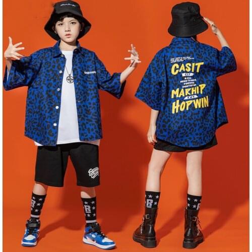 2021 New Street Dance Outfits Ballroom Hip Hop Dance Clothes Leopard Shirts Loose Shorts Suit Jazz Modern Dance Costumes DN9778