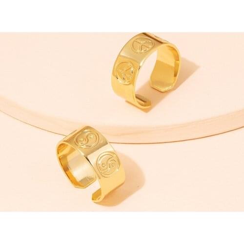 New Ins Bagua Yin Yang Tai Chi Rings for Women Men Gold Color Geometric Metal Open Rings Female Male Party Jewelry anillos mujer