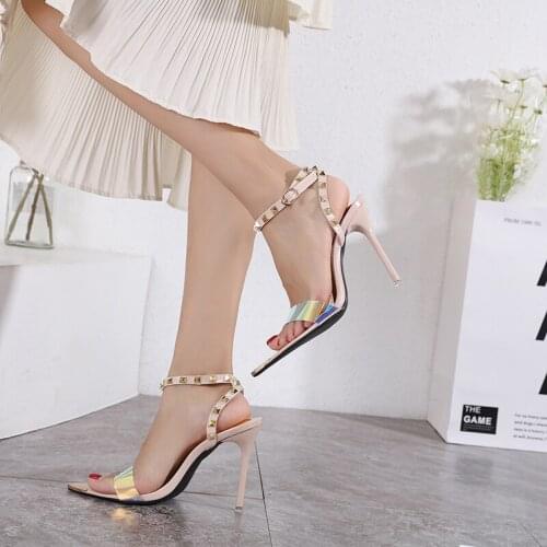 New Rivet High Heel Pumps Shoes Pointed Open Toe Womens Sandals Size 35-42