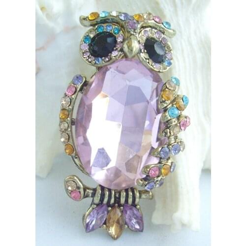 Charming Bird Owl Brooch Pin w Multicolor Rhinestone Crystals EE05014C4