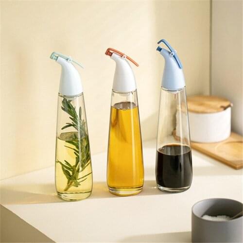 Transparent Glass Automatic Opening and Closing Kitchen Oil Spray Bottle Leak Proof Soy Sauce Vinegar Bottle Condiment Dispenser