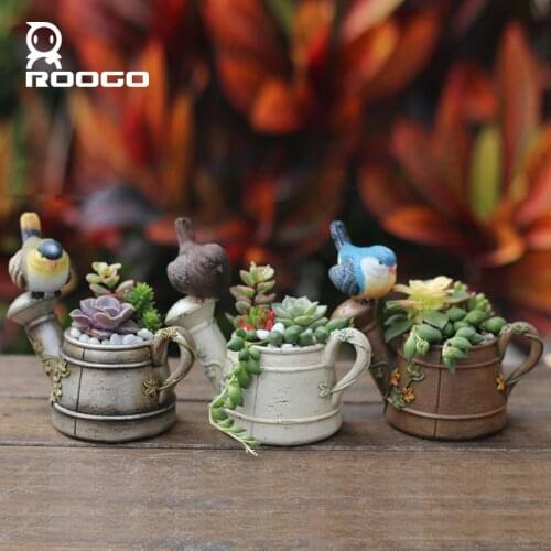 Roogo succulent plant pot mini flower pots planters resin multi room balcony desktop modern Home Decoration Figurines