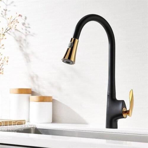 Kitchen Sink Faucets Brass Pull Out Kitchen Mixer Tap Single Handle Hot & Cold Kitchen Mixer Crane Tap Black Rotating Faucet