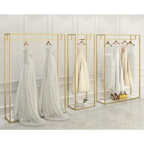 Nano gold wedding dress floor-standing high-end display stand dress suit double hanging hangers bridal shop dedicated