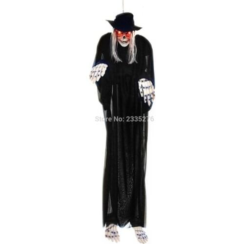1Piece Halloween Decor Grim Reaper Sound Activated Hanging Ghost Skull Toy Frightening Skeleton 63inch