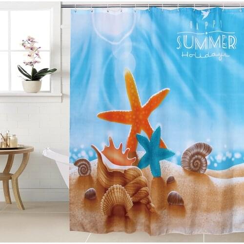 Happy Tree Polyester Summer Holiday Waterproof Shower Curtain Thicken Fabric Bathroom Curtain Sea Shell Bath Curtain 180x180cm