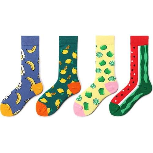 Watermelon Funny Fashion Fruit Creative Pattern Short Cool Crazy Lemon Socks Women Men Socks Cotton Happy Casual Socks Famale