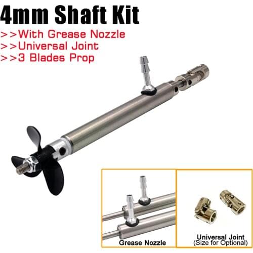 1 Set 4mm RC Boat Parts Shaft Kit Steel Shaft+Shaft Sleeve Tube+3-Blades Propeller+Universal Joint with Oil Nozzle For RC Boat