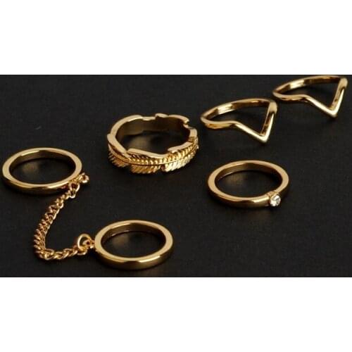 2019 5PCS Gold Studded Leaf And V-shaped Joint Ring Gift For Women Men New Fashion Jewelry Rings Anniversary