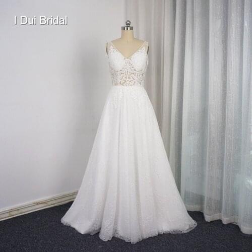 Robe De Mariage Vestido De Novia A Line Light Lace Wedding Dresses Illusion Corset Low Back Unique Bridal Gown