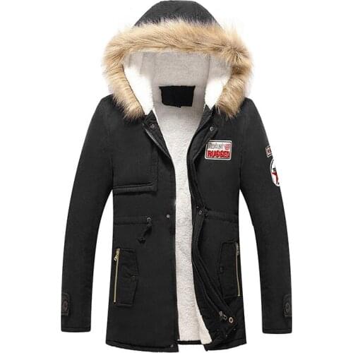 Winter Fashion Men Fur Collar Jacket Plus Velvet Lining Warm Hooded Casual Coat Couple Solid Color Windbreaker Outerwear Parkas