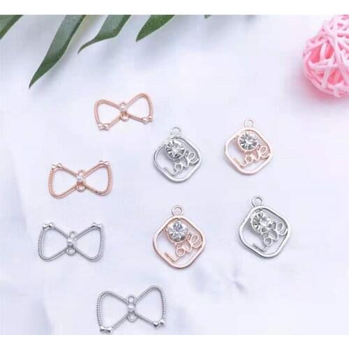 10pcs/Lot New Double-Hanging Bowknot Letter Love Box Series, Dot Diamond Letter DIY Earrings, Earrings, Jewelry Accessories