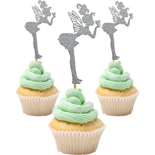 3pcs Silver Glitter Fairy Cupcake Toppers Angel Ballet Cake Topper for Birthday Party Baby Shower Wedding Decoration Supplies