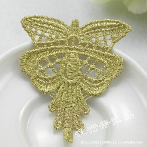 30pcs Elegant Butterflies Sewing Embroidery Gold Lace Patch Costura Motif Headwear Clothes Appliques Broderie A Coudre