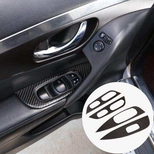 4Pcs Carbon Fiber ABS Inner Window Switch Panel Cover Trim for Nissan X-Trail 2014-2018 Decoration Stickers