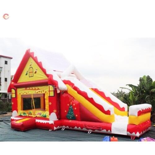Free Door Shipping 7*3.5m New Design Inflatable Christmas House With Slide Orange Theme Xmas Inflatable Bouncer Slide Combo