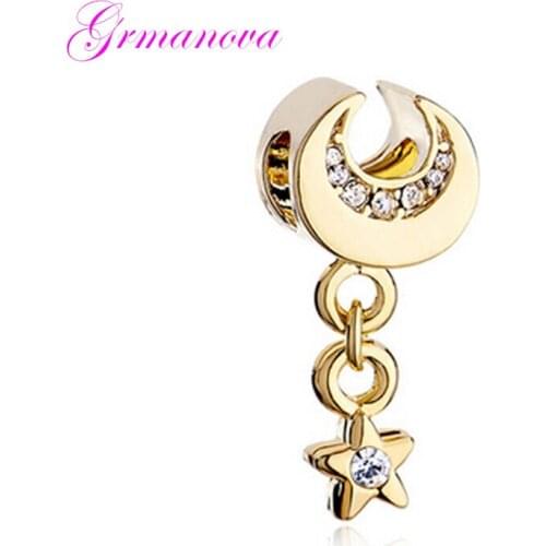 Moon stars pendant European charm beads handmade DIY jewelry making accessories amulet Fit Pandora Bracelet Necklace