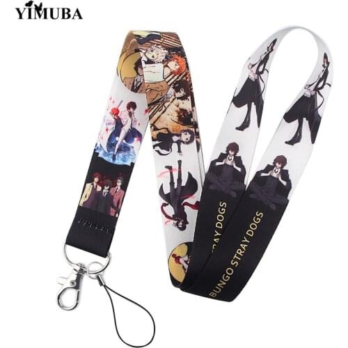 Hot Anime Bungou Stray Dogs Lanyards Key Chain USB ID Card Badge Holder Phone Neck Straps Cartoon Print Ribbon Keychain for Fans