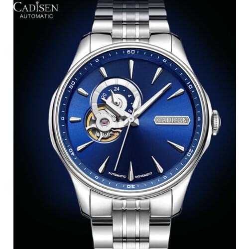 Cadisen Mens Automatic Mechanical Watches 2020 Luxury Stainless Steel Waterproof Watch Men Top Brand Blue Face Wristwatch Clock